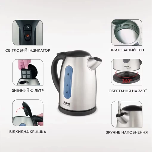 Електрочайник Tefal Express 2 1.7л, нерж. сталь, сірий