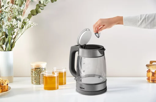 Електрочайник Tefal Glass Kettle 1.7л, скло, сріблясто-сірий