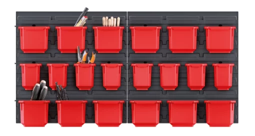 Панель підвісна з набором контейнерів для зберігання Kistenberg KOR4, 2 панелі 38.6х1.8х39см, 10 контейнерів, 20 гачків, пластик