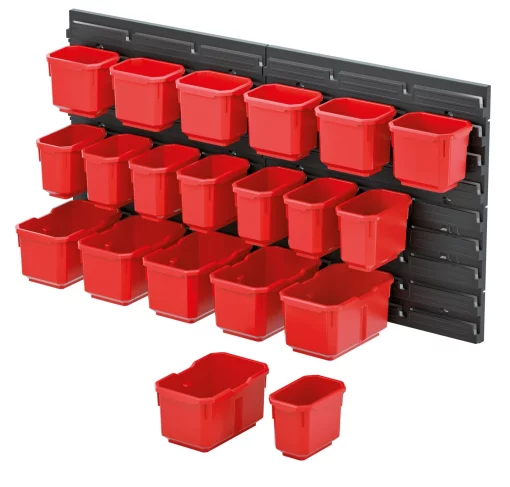 Панель підвісна з набором контейнерів для зберігання Kistenberg KOR4, 2 панелі 38.6х1.8х39см, 10 контейнерів, 20 гачків, пластик