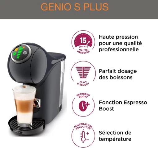 Кавоварка Krups капсульна Dolce Gusto Genio S Plus 0.8л, капсули, сенcорне керування, темно-сірий