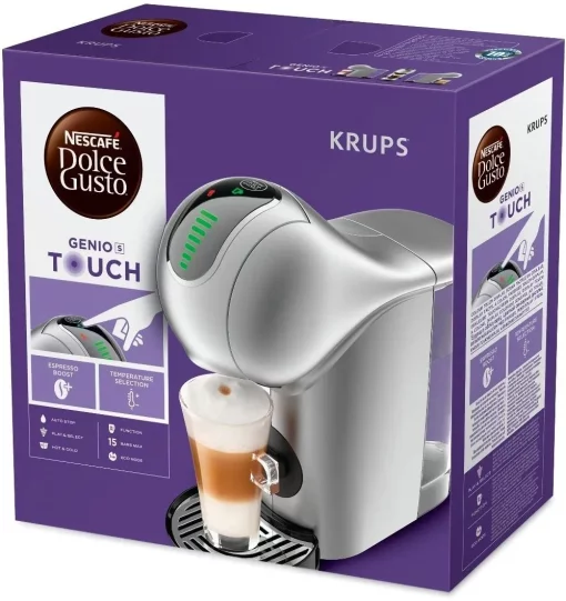 Кавоварка Krups капсульна Dolce Gusto Genio S Touch, 0.8л, капсули, сенcорне керування, сріблястий