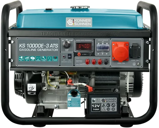 Генератор бензиновий Konner&Sohnen KS 10000E-3, 400В, 7.5кВт, 3 фази, АВР (ATS), електростартер, 89.2кг