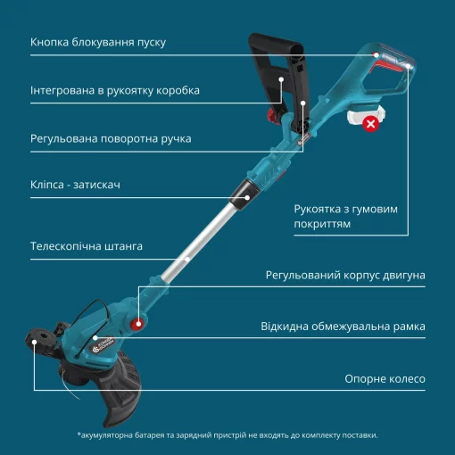 Тример садовий акумуляторний Konner&Sohnen KS GT-20V 20В літій-іонна 8500об/хв 1.95кг без АКБ за ЗП