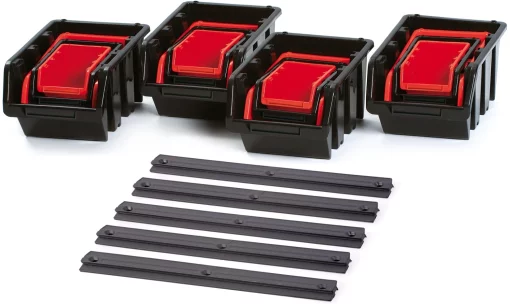 Панель підвісна з набором контейнерів для зберігання Kistenberg KST16, 5 панелей 38.6х0.8х4.3см, 16 контейнерів, пластик