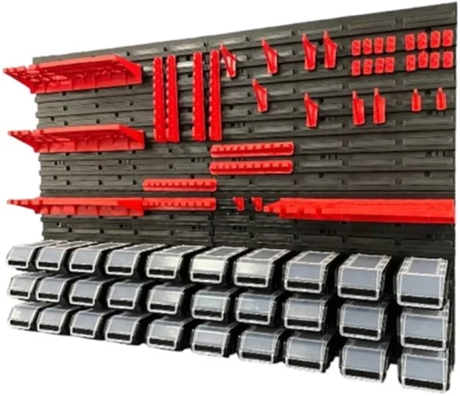 Панель підвісна з набором контейнерів, гачків та полиць Kistenberg KS_kit12, 4 панелі 57.6х1.8х39см, 30 контейнерів, 40 гічків, 4 полиці, пластик