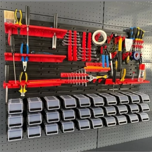 Панель підвісна з набором контейнерів, гачків та полиць Kistenberg KS_kit12, 4 панелі 57.6х1.8х39см, 30 контейнерів, 40 гічків, 4 полиці, пластик