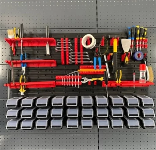 Панель підвісна з набором контейнерів, гачків та полиць Kistenberg KS_kit12, 4 панелі 57.6х1.8х39см, 30 контейнерів, 40 гічків, 4 полиці, пластик
