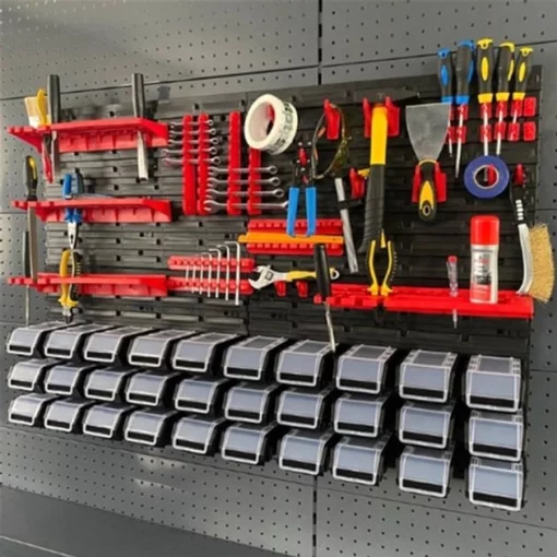 Панель підвісна з набором контейнерів, гачків та полиць Kistenberg KS_kit12, 4 панелі 57.6х1.8х39см, 30 контейнерів, 40 гічків, 4 полиці, пластик