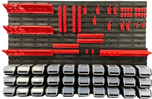 Панель підвісна з набором контейнерів, гачків та полиць Kistenberg KS_kit12, 4 панелі 57.6х1.8х39см, 30 контейнерів, 40 гічків, 4 полиці, пластик