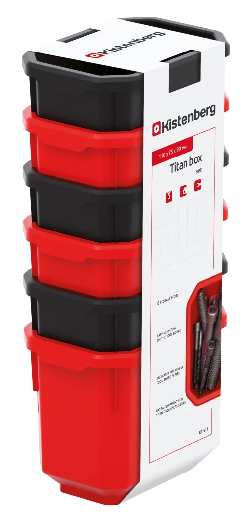 Набір контейнерів для зберігання Kistenberg TITAN, 11х7.5х26.3см, пластик, червоні та чорні 6шт