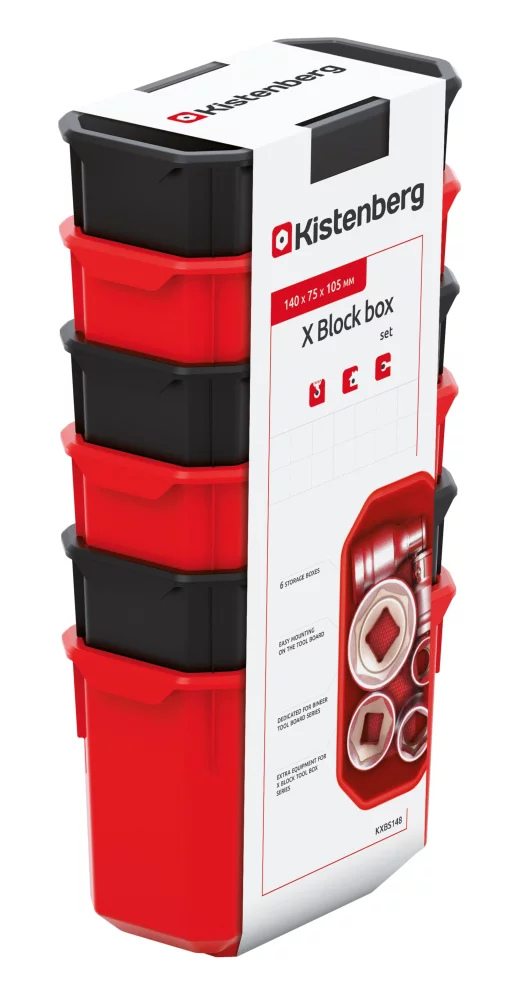 Набір контейнерів для зберігання Kistenberg X Block, 14х7.5х28см, пластик, червоні та чорні 6шт