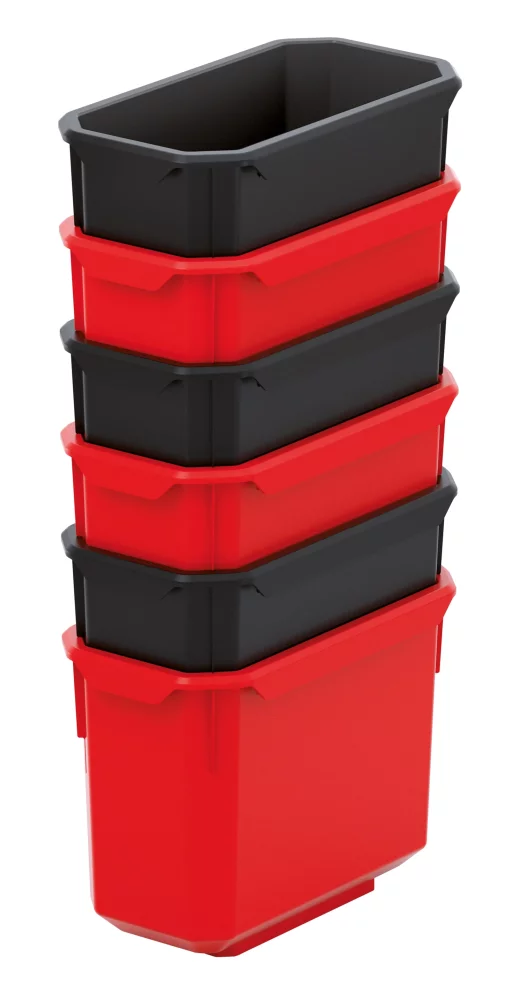 Набір контейнерів для зберігання Kistenberg X Block, 14х7.5х28см, пластик, червоні та чорні 6шт