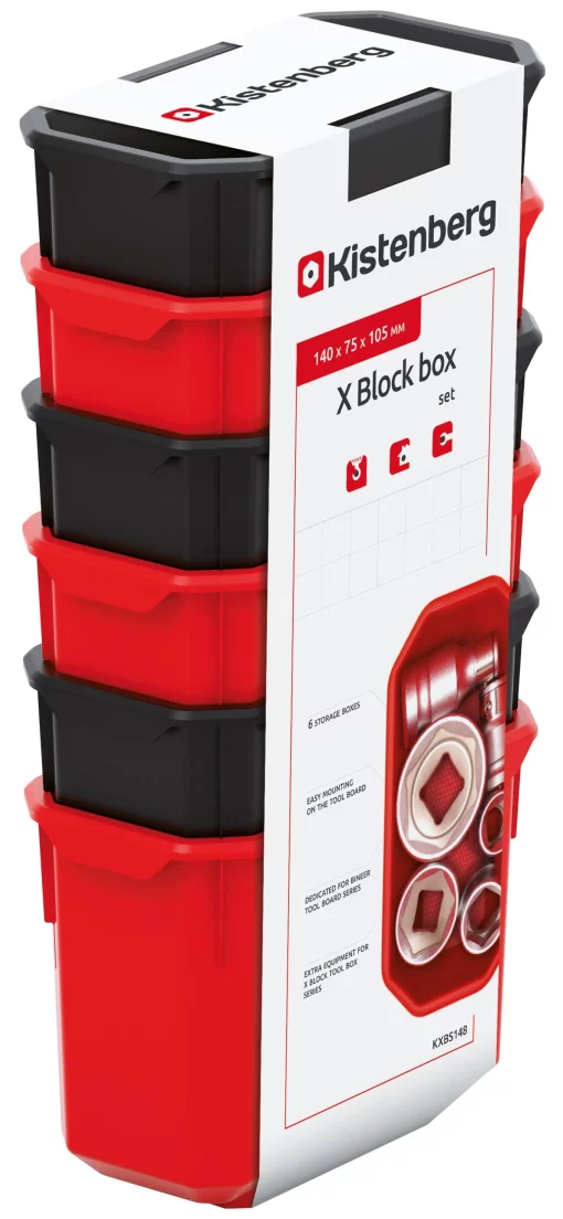 Набір контейнерів для зберігання Kistenberg X Block, 14х7.5х28см, пластик, червоні та чорні 6шт