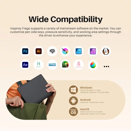 Графічний планшет Huion 6.3"x3,9" Inspiroy Frego S, BT, USB-C, чорний