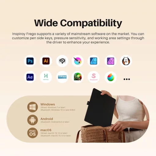 Графічний планшет Huion 10.5"x6.25" Inspiroy Frego M, BT, USB-C, чорний