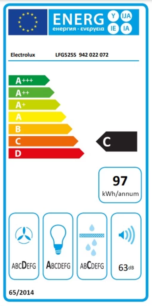 Витяжка Electrolux вбудована, 52см, 600м.куб/год., нерж