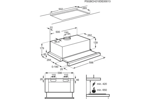 Витяжка Electrolux телескопічна, 59см, 410м.куб/год., чорний