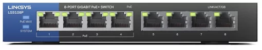 Комутатор Linksys LGS108P 8xGE (4xPoE), 50Вт, Некерований