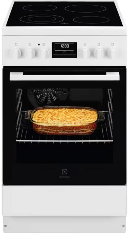 Плита Electrolux електрична склокерамічна, 57л, 50x60см, дисплей, конвекція, білий