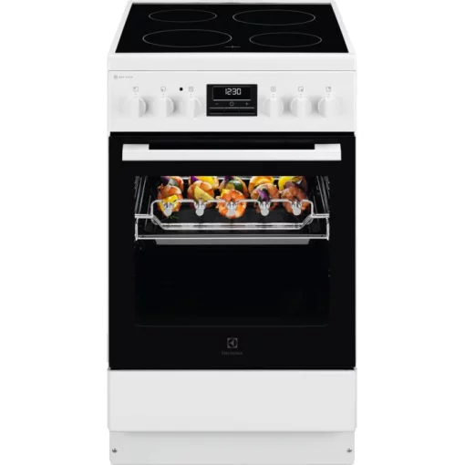 Плита Electrolux електрична склокерамічна, 57л, 50x60см, дисплей, конвекція, мангальна підставка, білий