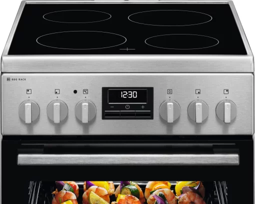 Плита Electrolux електрична склокерамічна, 57л, 50x60см, дисплей, конвекція, мангальна підставка, нерж