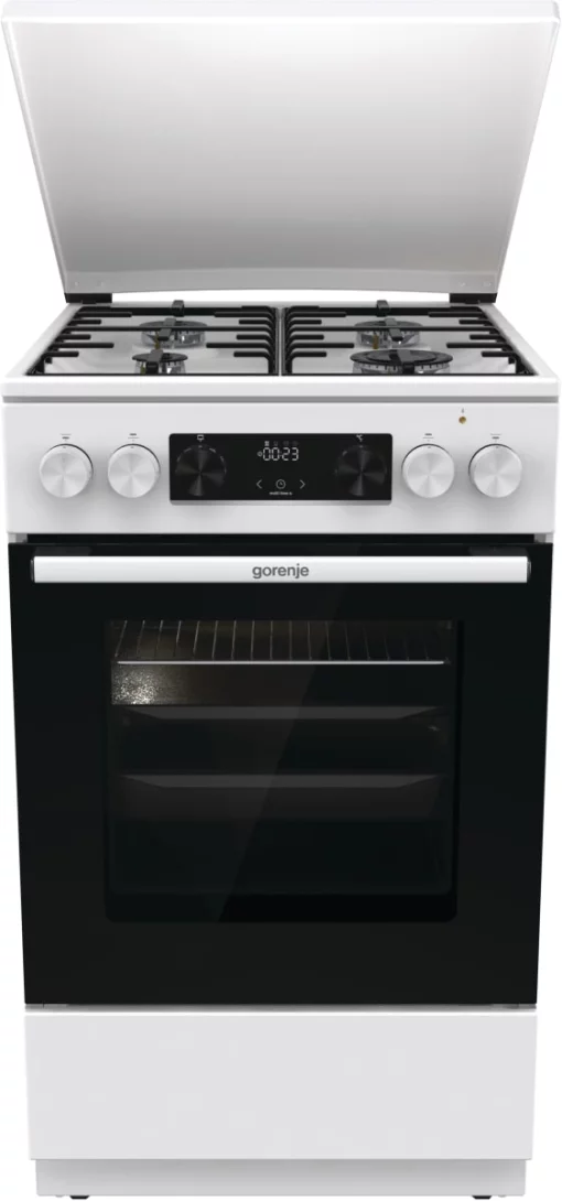 Плита Gorenje комбінована, 70л, 50x60см, дисплей, емальовані реш, програматор IconLed, кришка-метал, білий