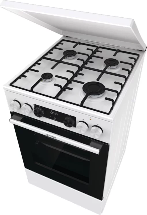 Плита Gorenje комбінована, 70л, 50x60см, дисплей, емальовані реш, програматор IconLed, кришка-метал, білий