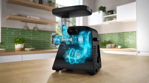 М'ясорубка Bosch, 2100Вт, 3.5кг/хв, 2 решітки, насадка для ковбас, кеббе, соковижималка, пластик, чорний