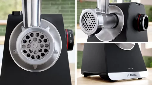 М'ясорубка Bosch, 2100Вт, 3.5кг/хв, 2 решітки, насадка для ковбас, кеббе, соковижималка, пластик, чорний