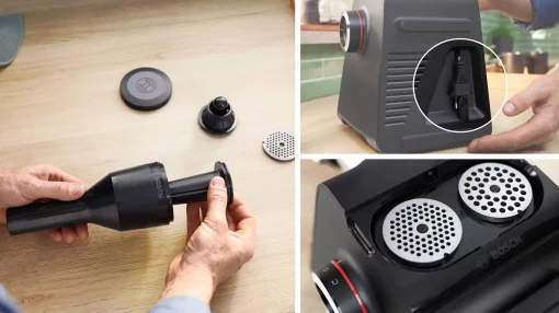 М'ясорубка Bosch, 2100Вт, 3.5кг/хв, 2 решітки, насадка для ковбас, кеббе, соковижималка, пластик, чорний