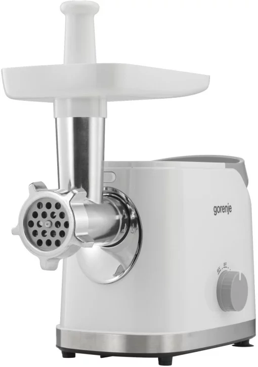 М'ясорубка Gorenje, 1800Вт, 2.1кг/хв, 2 решітки, насадка для ковбас, кеббе, томатів, 3 терки, пластик/метал, білий
