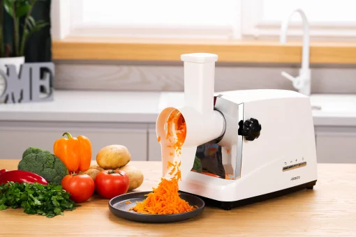 М'ясорубка Ardesto, 1750Вт, 2кг/хв, 3 решітки, насадка для ковбас, кеббе, 4 терки, пластик, біло-сріблястий