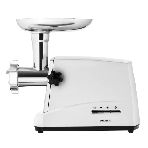 М'ясорубка Ardesto, 1750Вт, 2кг/хв, 3 решітки, насадка для ковбас, кеббе, 4 терки, пластик, біло-сріблястий
