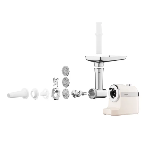 М'ясорубка Ardesto, 1800Вт, 2кг/хв, 3 решітки, насадка для ковбас, кеббе, пластик, бежево-сріблястий
