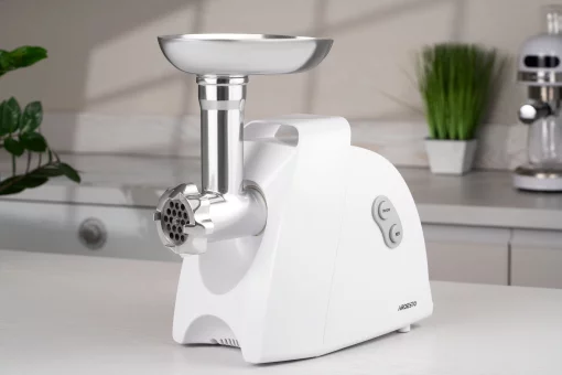 М'ясорубка Ardesto, 1900Вт, 1.8кг/хв, 3 решітки, насадка для ковбас, кеббе, 4 терки, пластик, білий