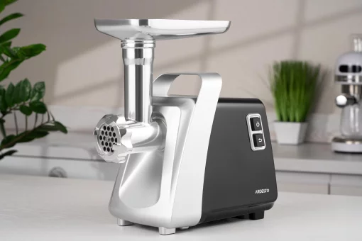 М'ясорубка Ardesto, 2100Вт, 2кг/хв, 3 решітки, насадка для ковбас, кеббе, томатів, 3 терки, бургер-прес, пластик, чорно-срібний