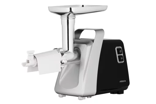 М'ясорубка Ardesto, 2100Вт, 2кг/хв, 3 решітки, насадка для ковбас, кеббе, томатів, 3 терки, бургер-прес, пластик, чорно-срібний