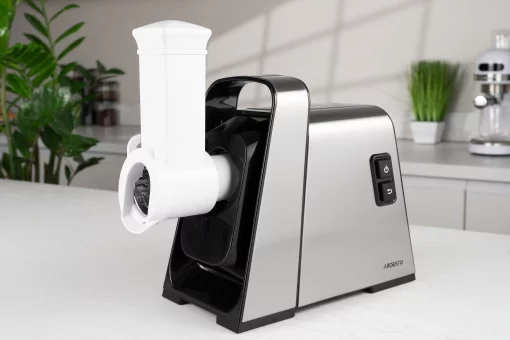 М'ясорубка Ardesto, 2400Вт, 2.2кг/хв, 3 решітки, насадка для ковбас, кеббе, томатів, 4 терки, пластик, чорно-срібний