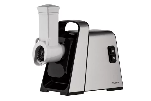 М'ясорубка Ardesto, 2400Вт, 2.2кг/хв, 3 решітки, насадка для ковбас, кеббе, томатів, 4 терки, пластик, чорно-срібний