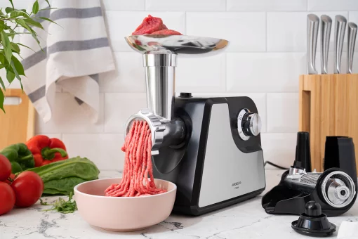 М'ясорубка Ardesto, 1700Вт, 1.6кг/хв, 2 решітки, насадка для ковбас, кеббе, томатів, пластик/метал, чорно-срібний