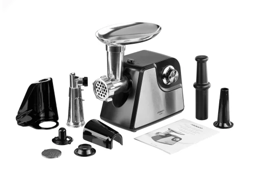 М'ясорубка Ardesto, 1700Вт, 1.6кг/хв, 2 решітки, насадка для ковбас, кеббе, томатів, пластик/метал, чорно-срібний