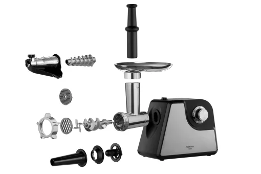 М'ясорубка Ardesto, 1700Вт, 1.6кг/хв, 2 решітки, насадка для ковбас, кеббе, томатів, пластик/метал, чорно-срібний