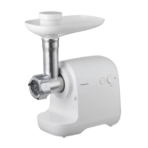 М'ясорубка Panasonic, 1700Вт, 3кг/мин, 3 решітки, насадка для ковбас, пластик, білий