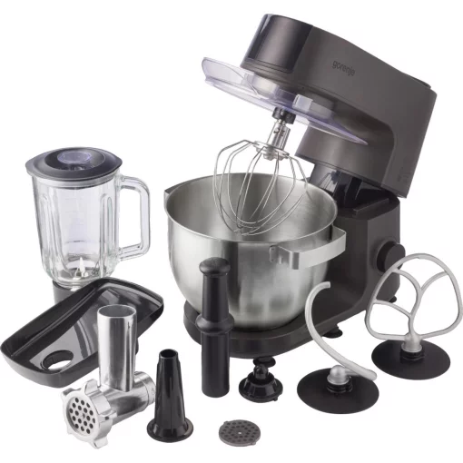Кухонна машина Gorenje 1000Вт, чаша-метал, корпус-метал, насадок-7, сріблясто-чорний