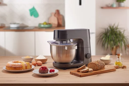 Кухонна машина Gorenje 1000Вт, чаша-метал, корпус-метал, насадок-7, сріблясто-чорний