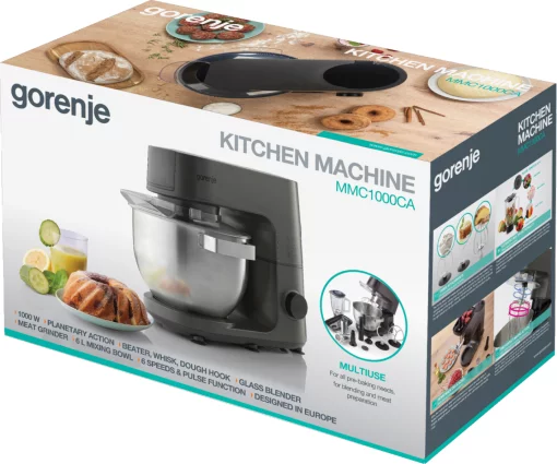 Кухонна машина Gorenje 1000Вт, чаша-метал, корпус-метал, насадок-7, сріблясто-чорний