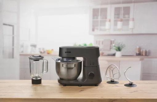 Кухонна машина Gorenje 1000Вт, чаша-метал, корпус-метал, насадок-7, сріблясто-чорний