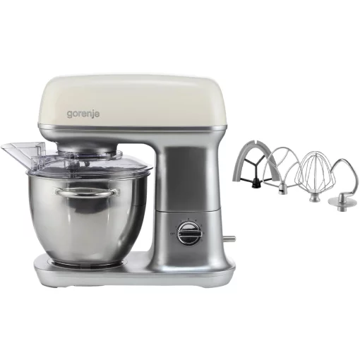 Кухонна машина Gorenje 1000Вт, чаша-метал, корпус-метал, насадок-4, сріблясто-бежевий