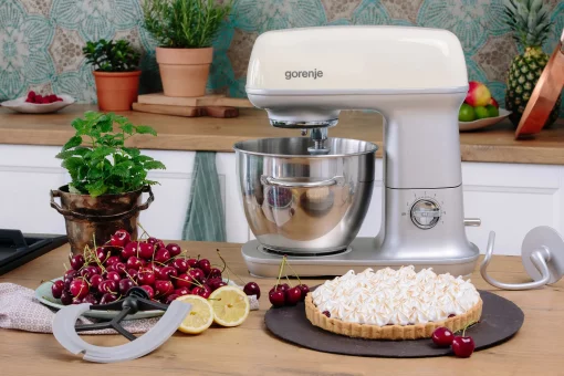 Кухонна машина Gorenje 1000Вт, чаша-метал, корпус-метал, насадок-4, сріблясто-бежевий